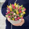 35 тюльпанов микс в белой коробке