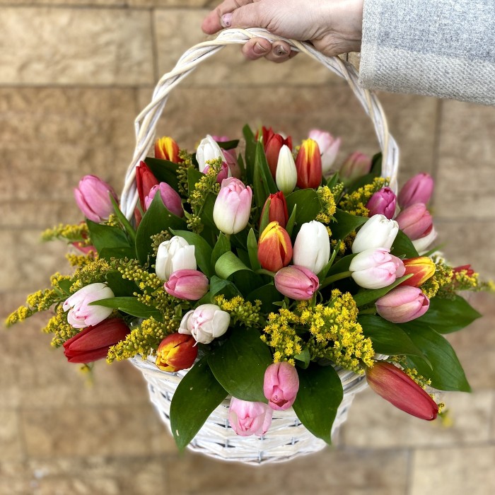51 тюльпан в корзине