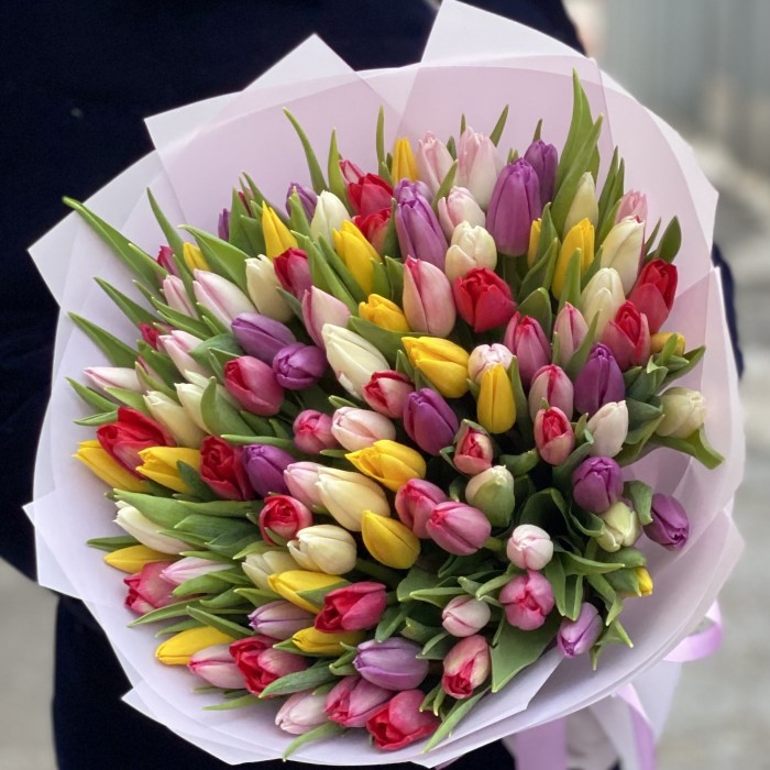 25 тюльпанов яркий микс в упаковке
