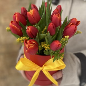 15 тюльпанов в красной коробке
