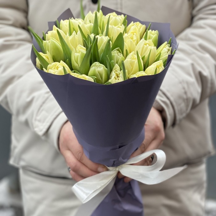 25 кремовых пионовидных тюльпанов Авангард