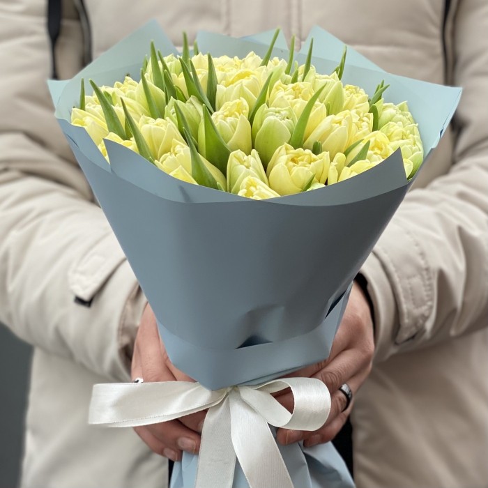 35 кремовых пионовидных тюльпанов Авангард