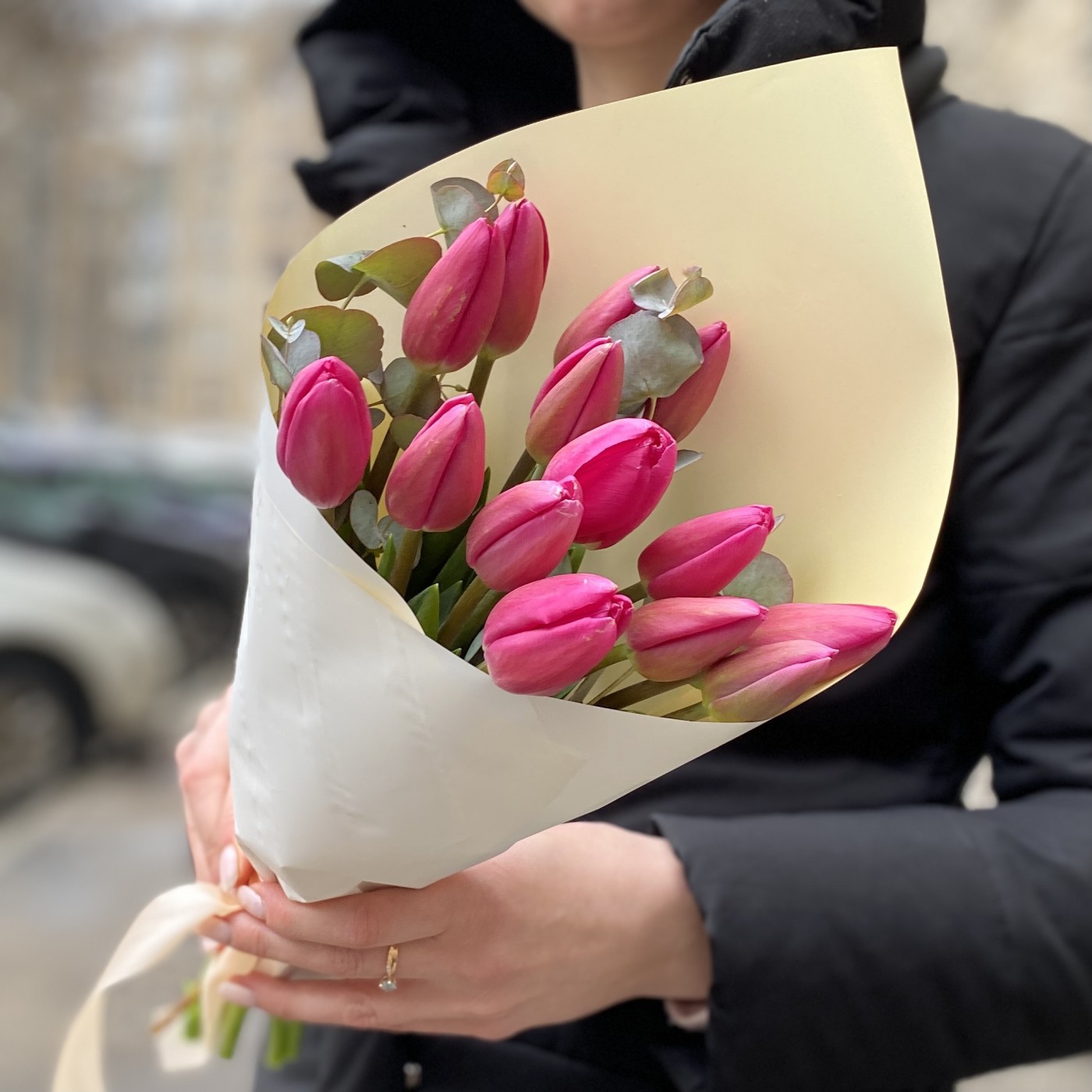 Роскошный букет из розовых тюльпанов на День Восьмого Марта
