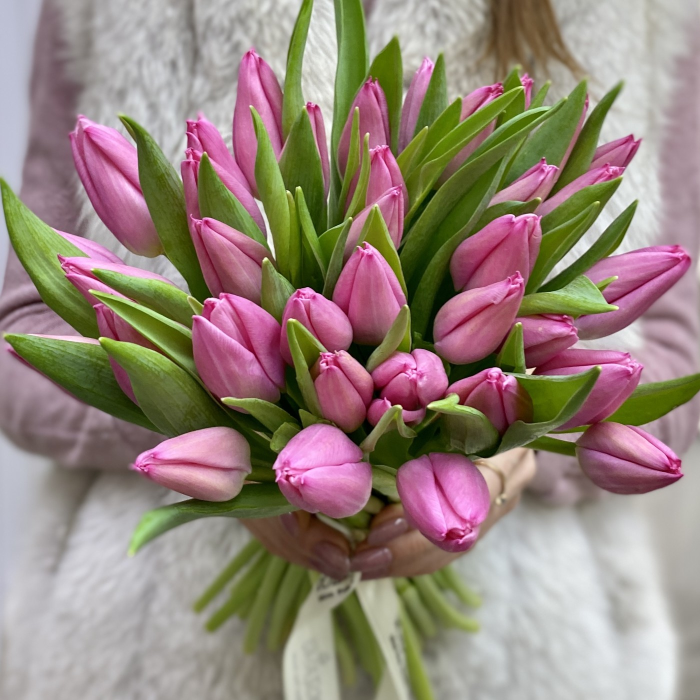 Дарим сирневые тюльпаны на 8 марта