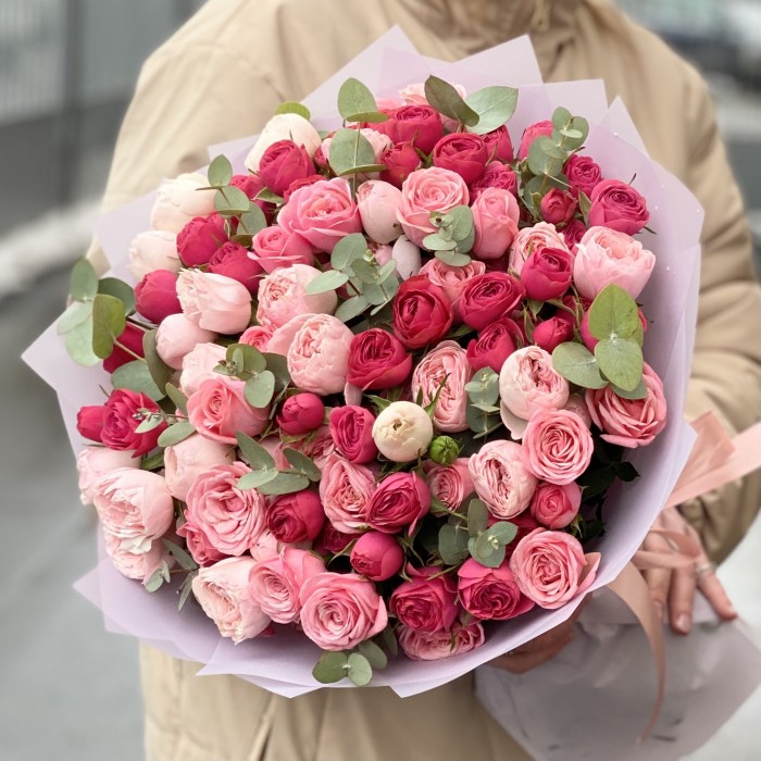 25 кустовых пионовидных роз Премиум