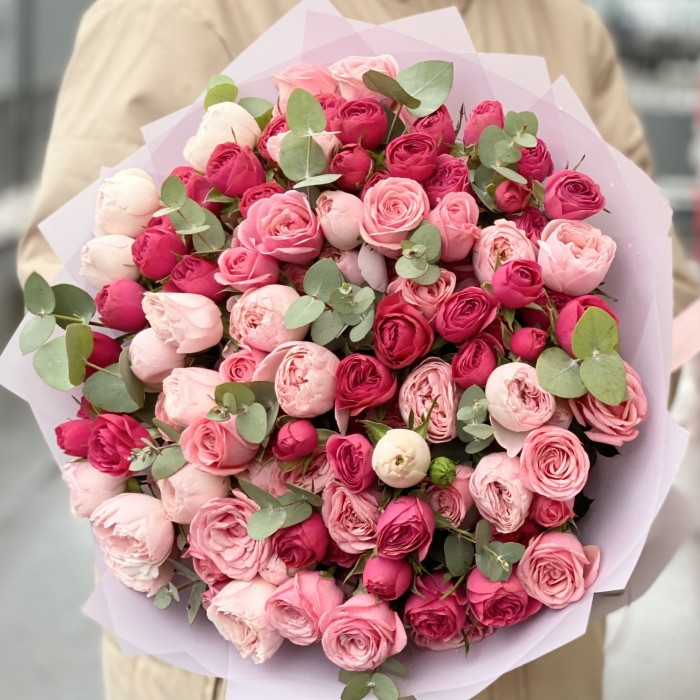 25 кустовых пионовидных роз Премиум