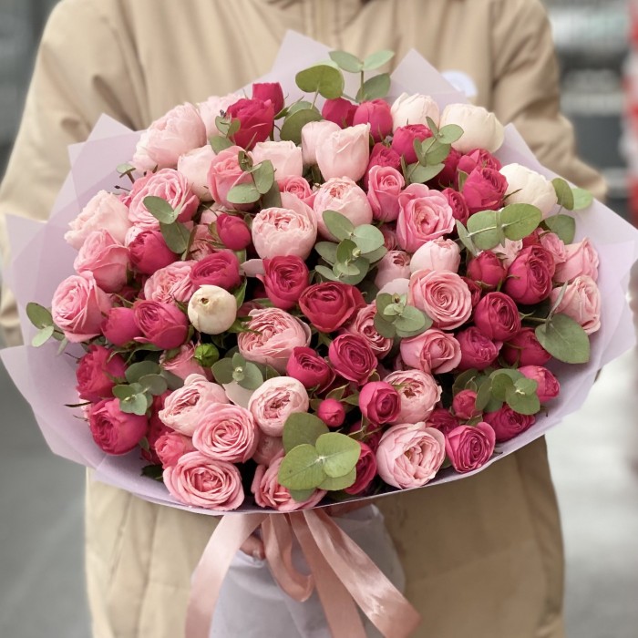 25 кустовых пионовидных роз Премиум