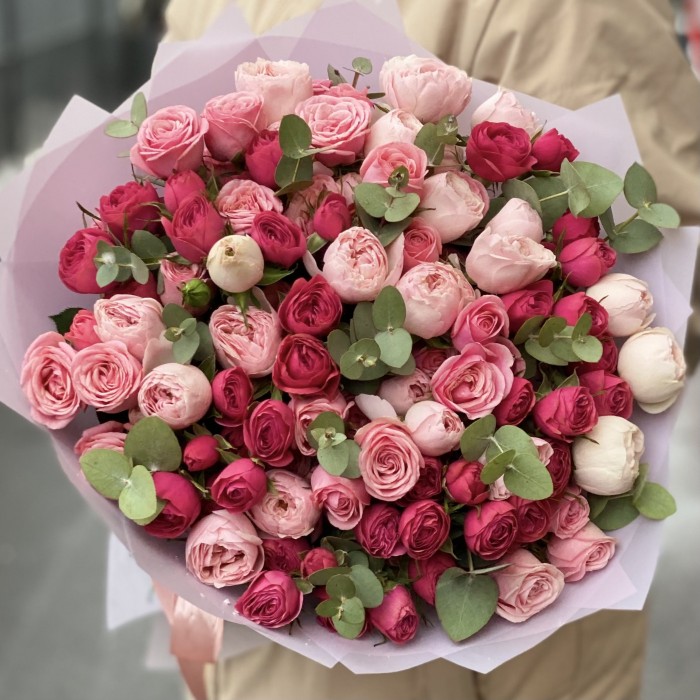 25 кустовых пионовидных роз Премиум