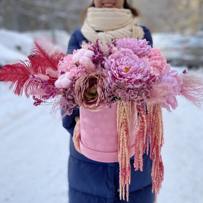 Сухоцветы в бархатной коробке