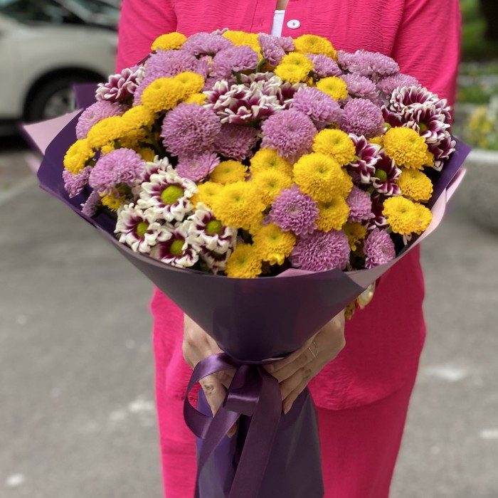 31 сиреневая и желтая хризантема Сантини