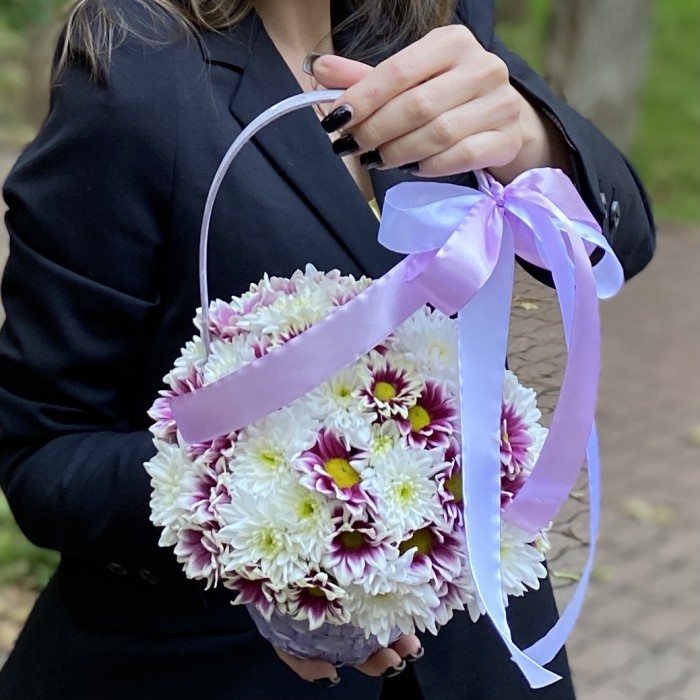 Дуэт кустовых хризантем в корзине