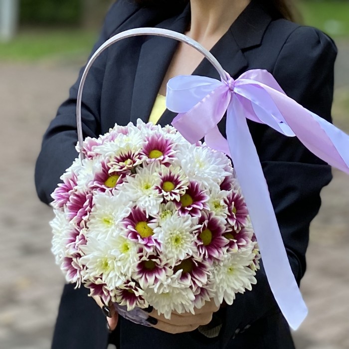 Дуэт кустовых хризантем в корзине