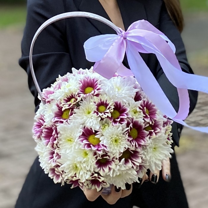 Дуэт кустовых хризантем в корзине