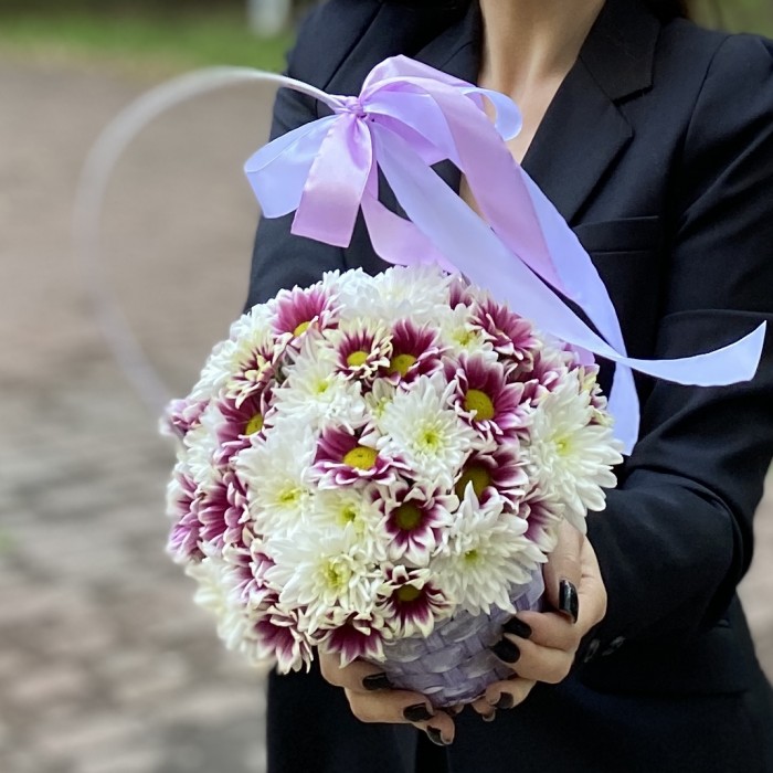 Дуэт кустовых хризантем в корзине