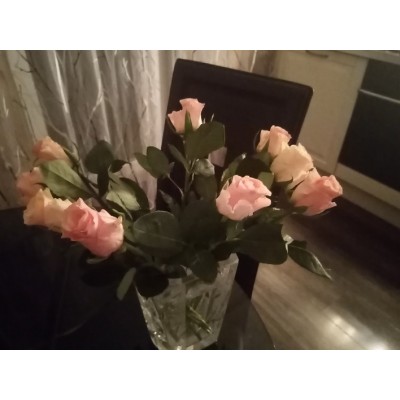 Фото отзыв: Свежие розочки, фото перед доставкой прислали честное, оператор вежливая, приятная, курьер быстро доставил букеты)) Спасибо! Буду ещё у вас заказывать)) 