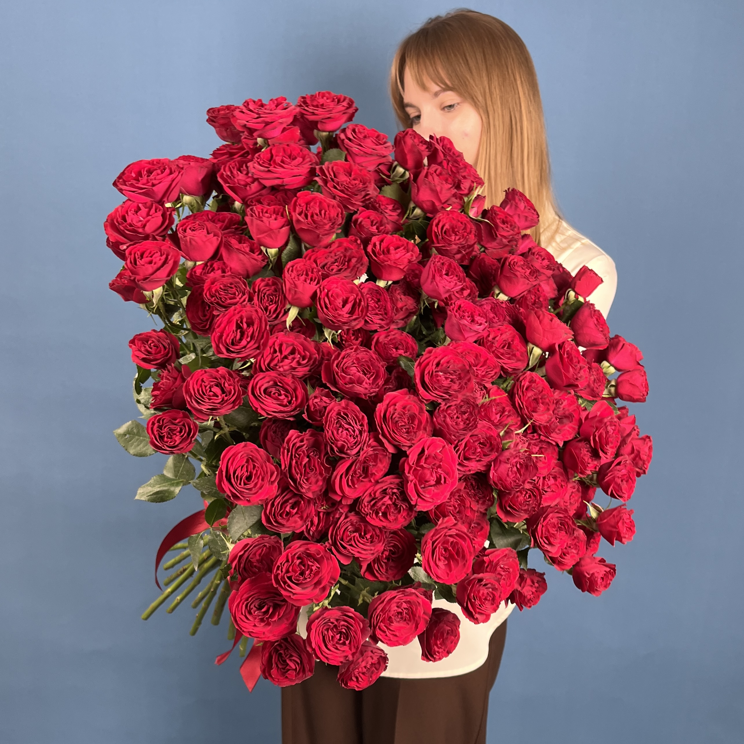 Кустовая пионовидная роза Ред Трендсеттер 70 см