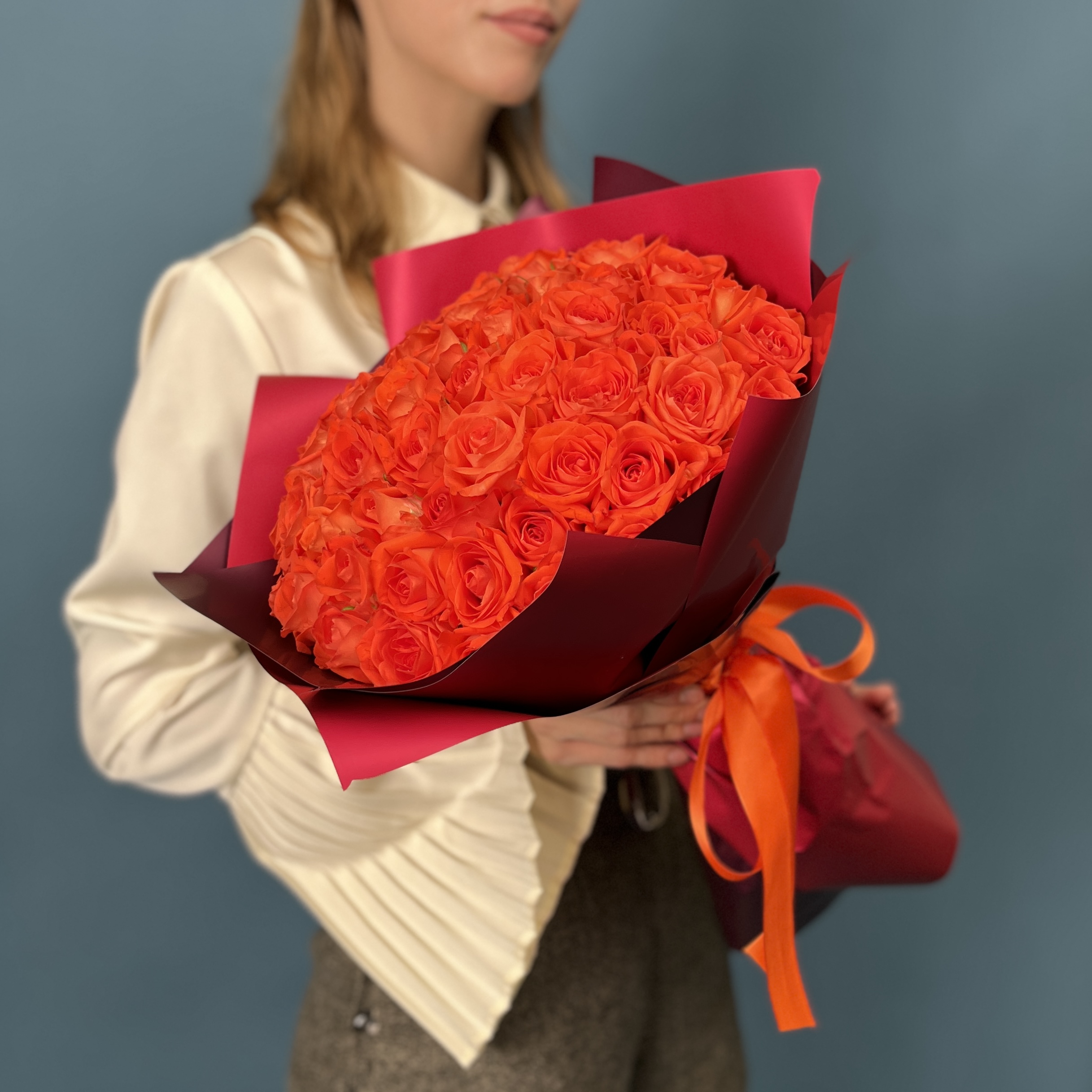 51 оранжевая Роза копакабана 40 см