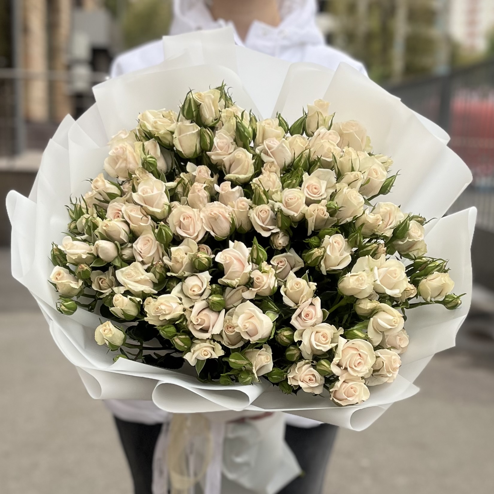 15 кустовых роз Роял Порцелина 80 см