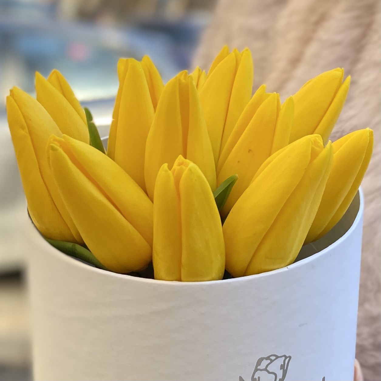 15 желтых тюльпанов в коробке