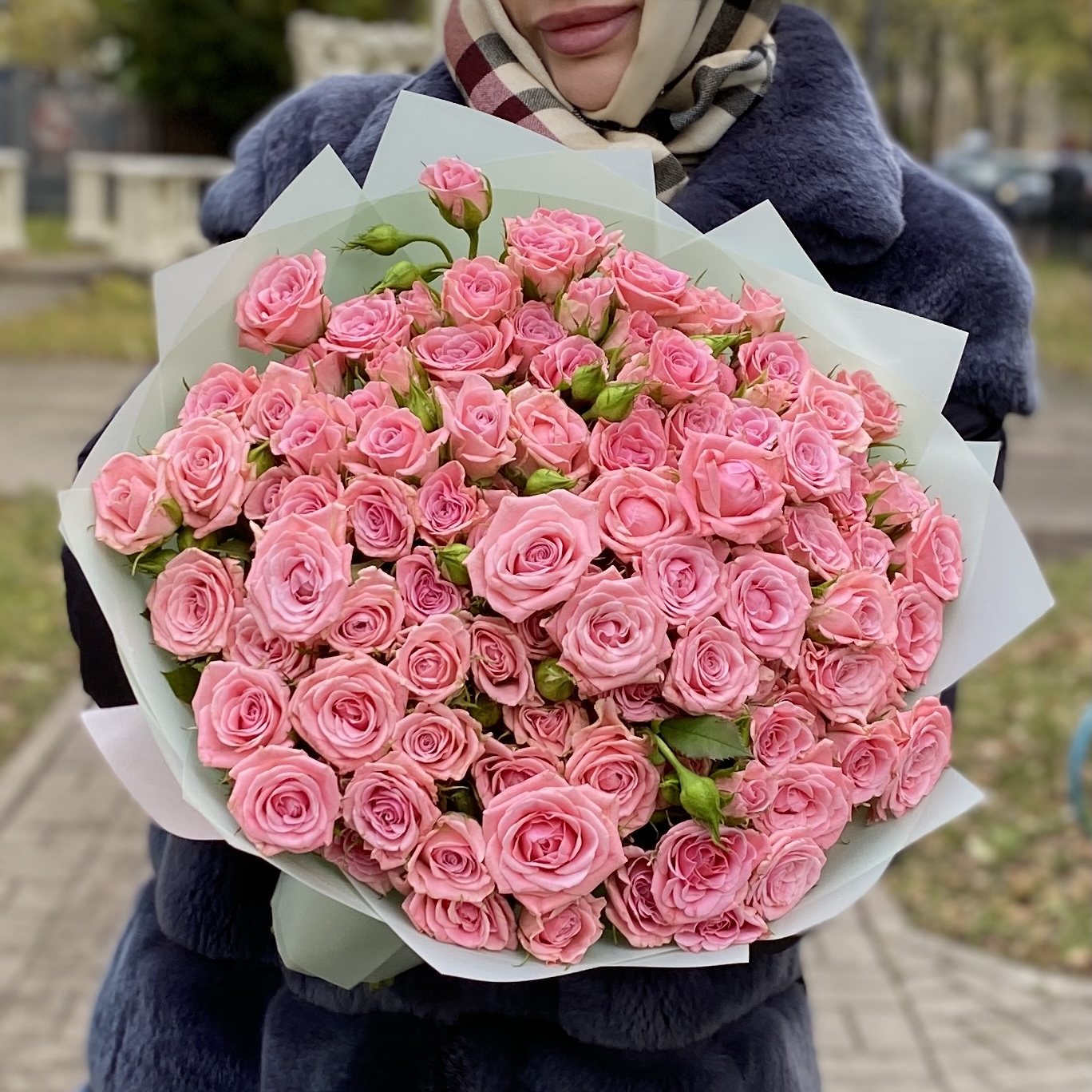 25 розовых кустовых роз Одилия 50 см