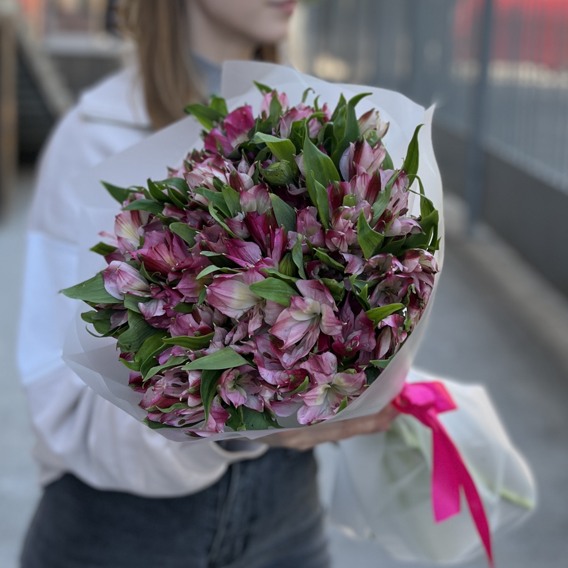 15 малиновых альстромерий