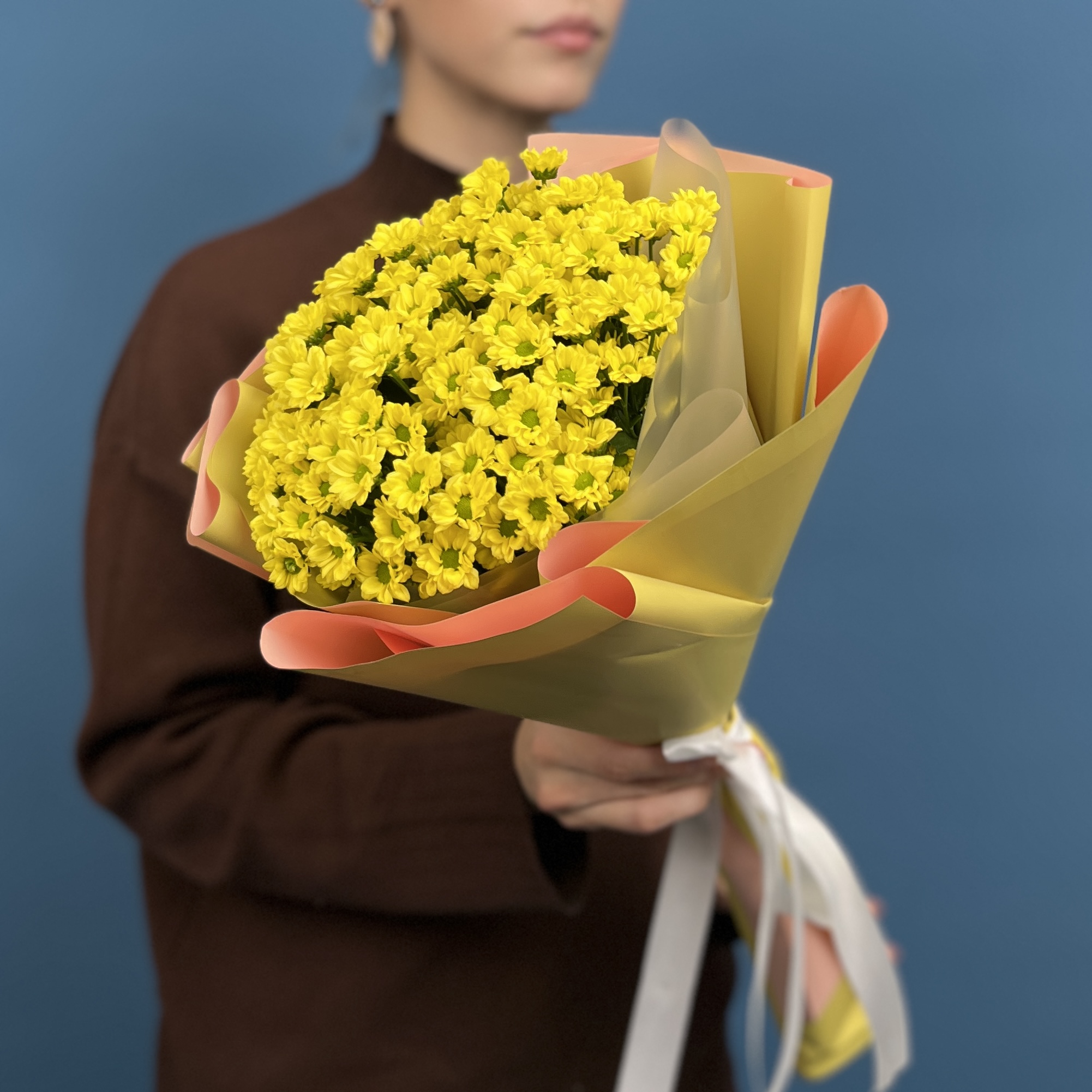 5 желтых хризантем Сантини