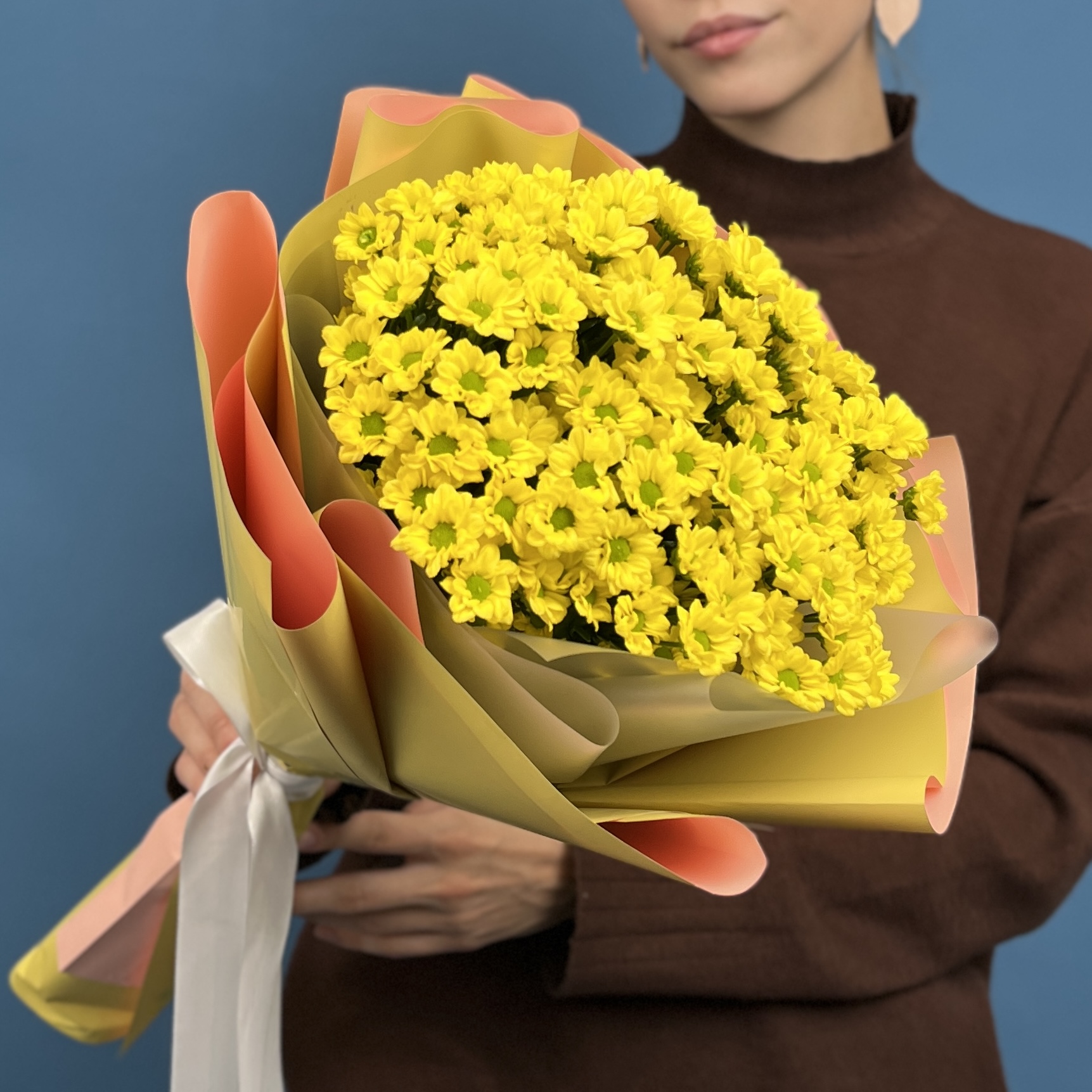 5 желтых хризантем Сантини