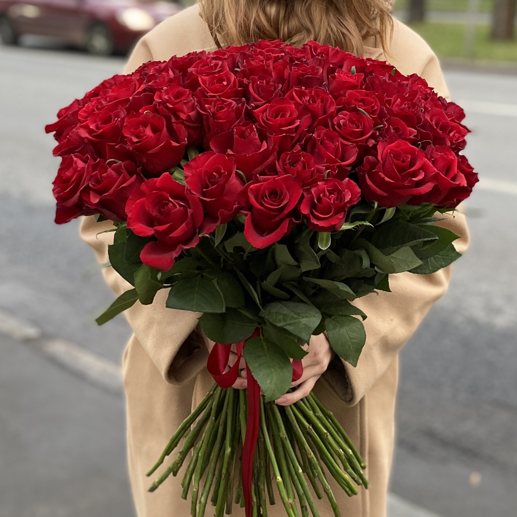 75 красных роз Эвер Ред 60 см