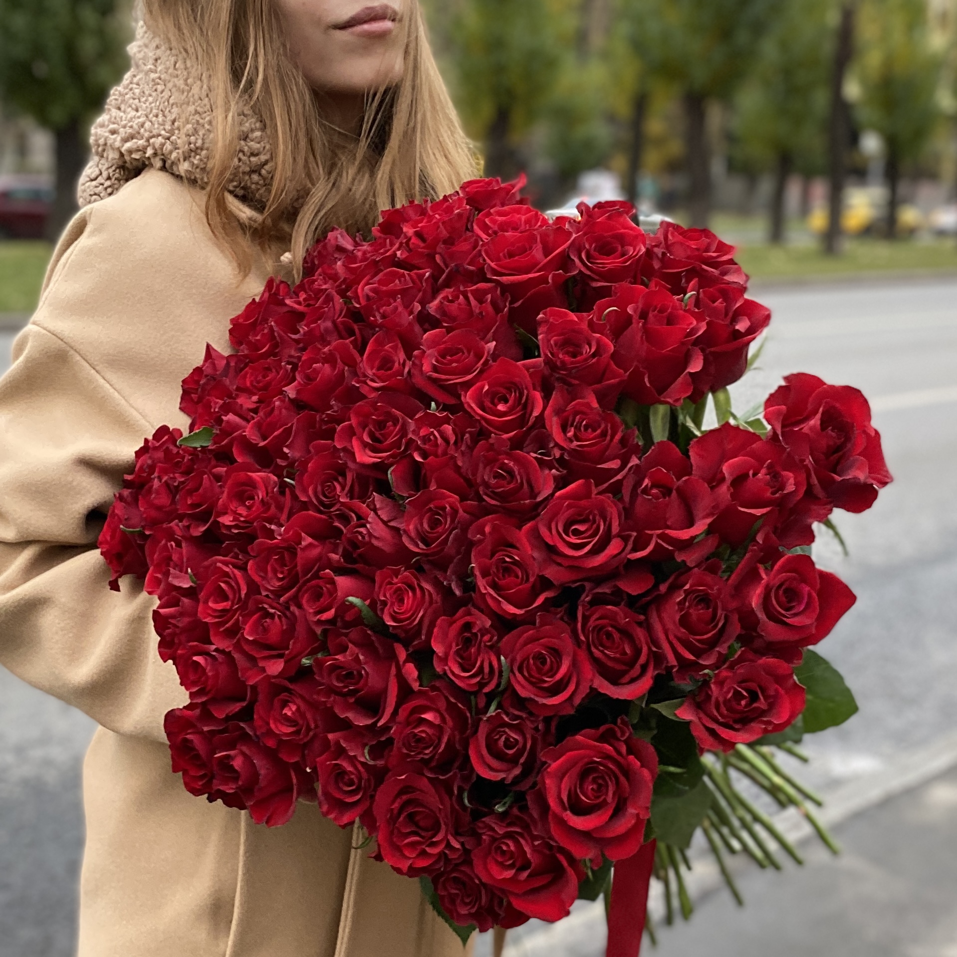 75 красных роз Эвер Ред 60 см