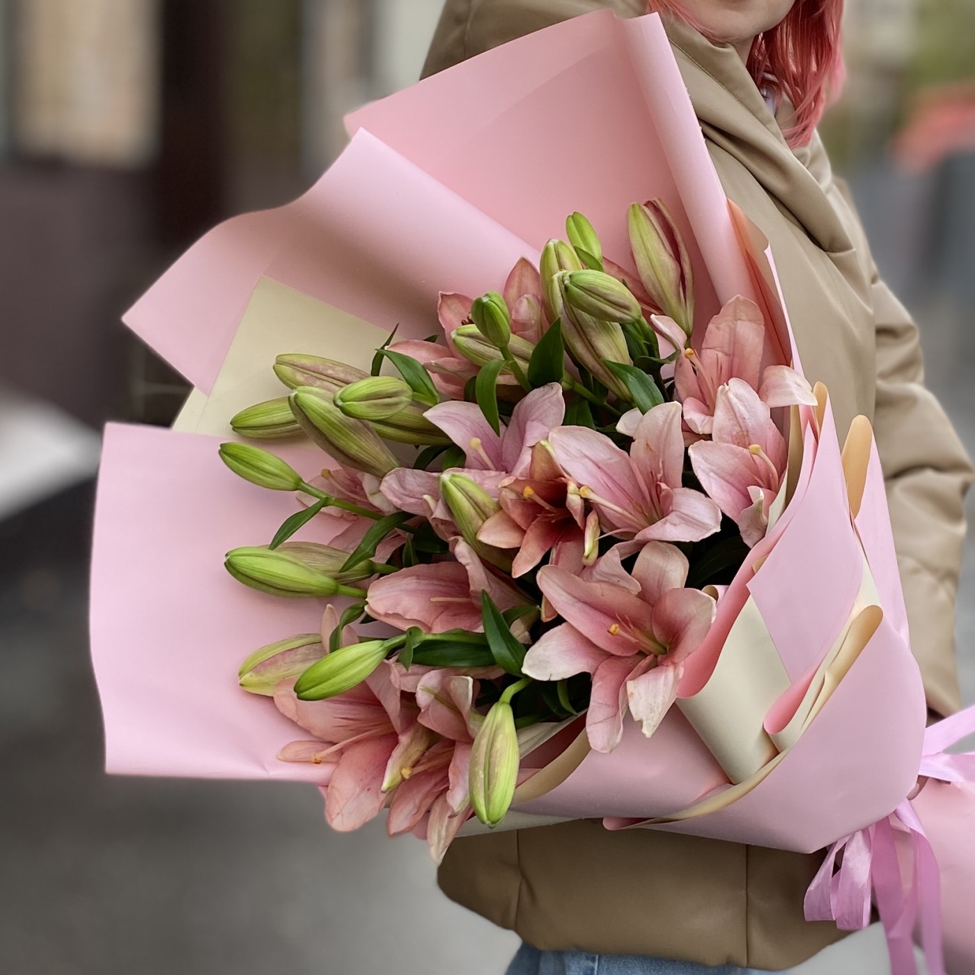 9 розовых лилий Азиатка