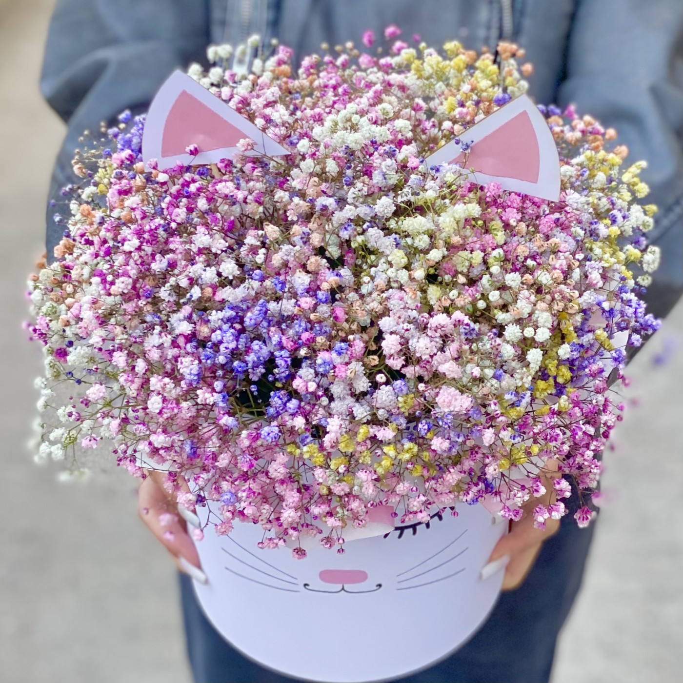 Коробка Кошечка с воздушной гипсофилой