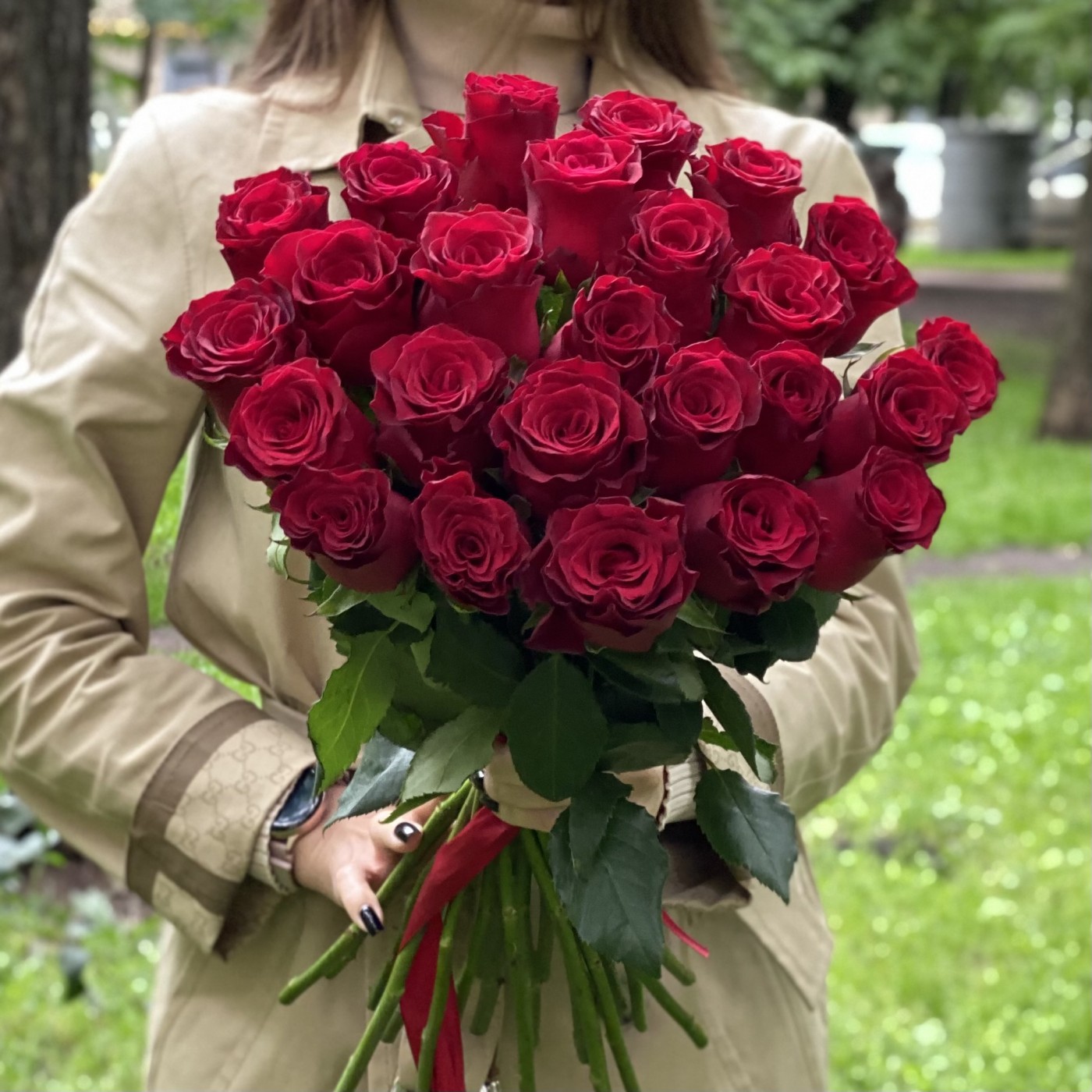 Красная большая роза Родус 50 см