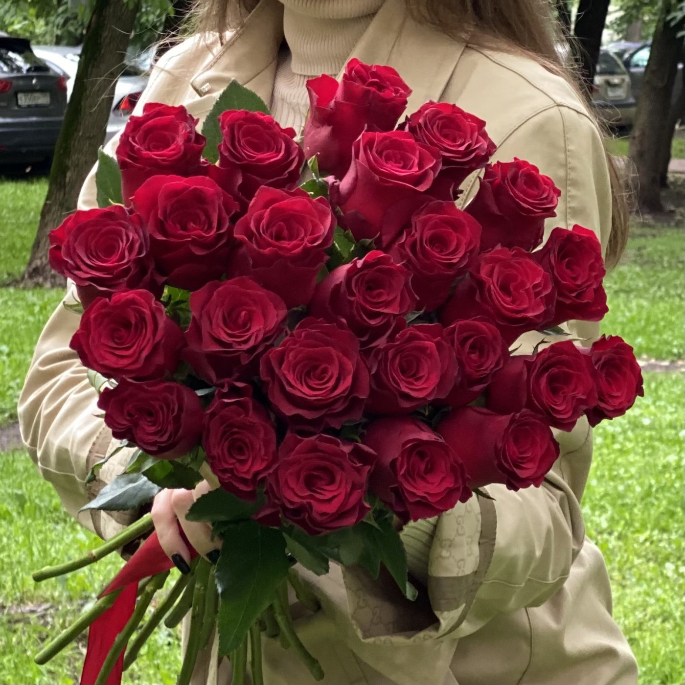 Красная большая роза Родус 50 см