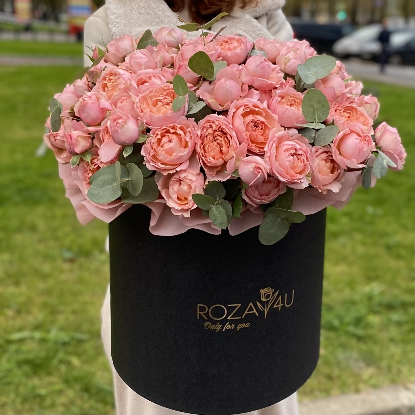 Пионовидная кустовая роза Джульетта в коробке