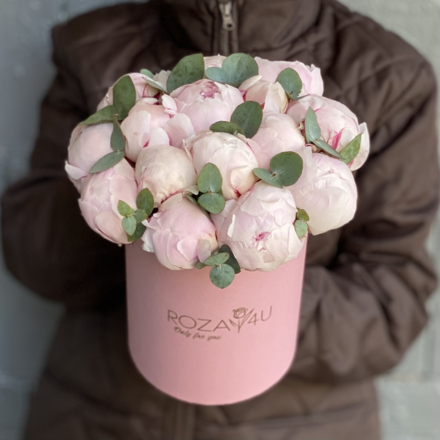 15 нежно-розовых пионов Сара Бернар в коробке