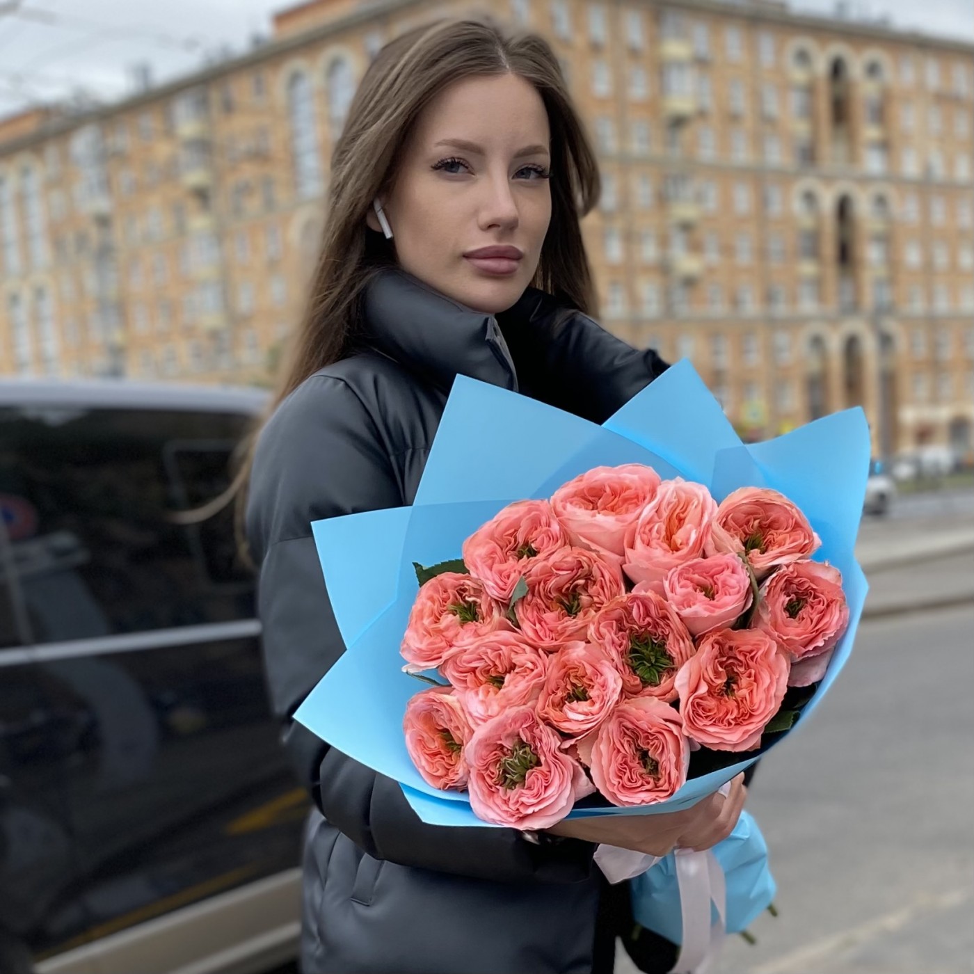 15 пионовидных роз Мандарин экспрешен (Mandarin X-pression)