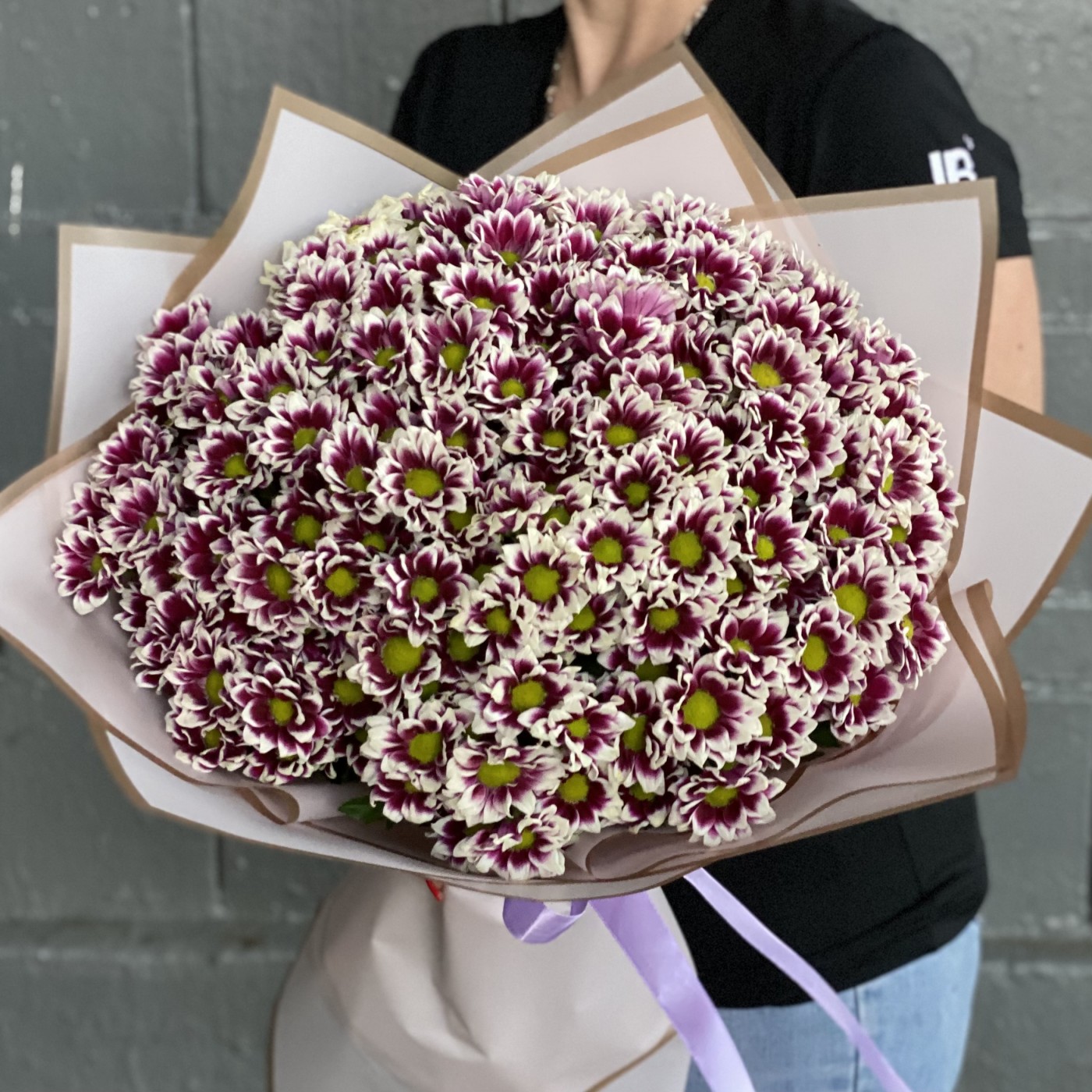 25 бело-фиолетовых хризантем Сантини
